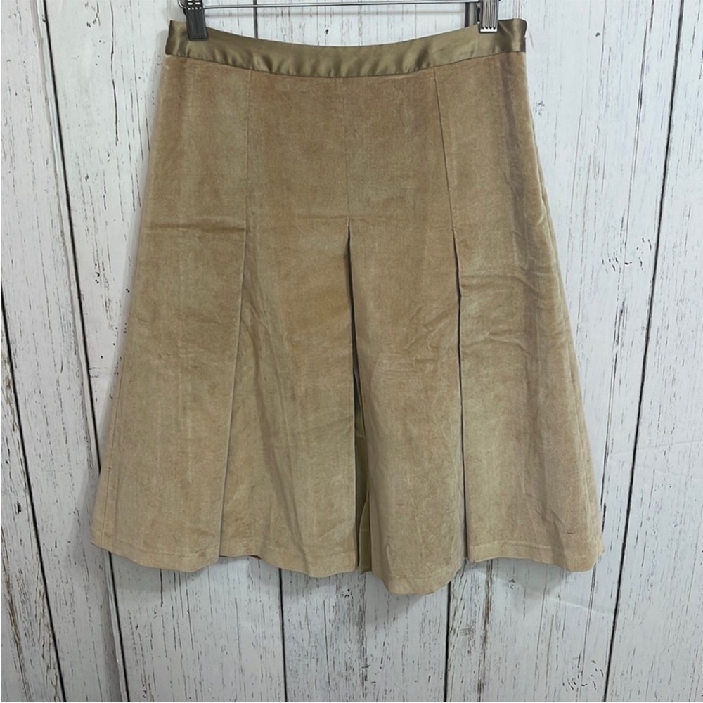 Etcetera Tan Faux Suede Velvety Soft Pleated Skirt